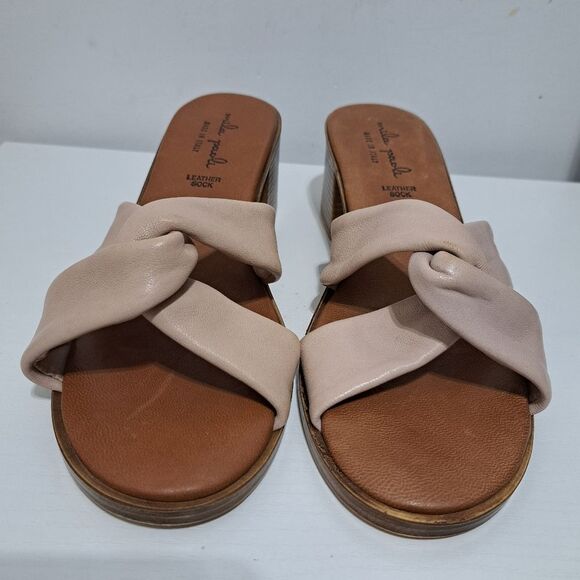 Mila Paoli Knotted Leather Slip On Open Toe Sandal Block Heel Size 9 Rose Pink - Picture 14 of 14